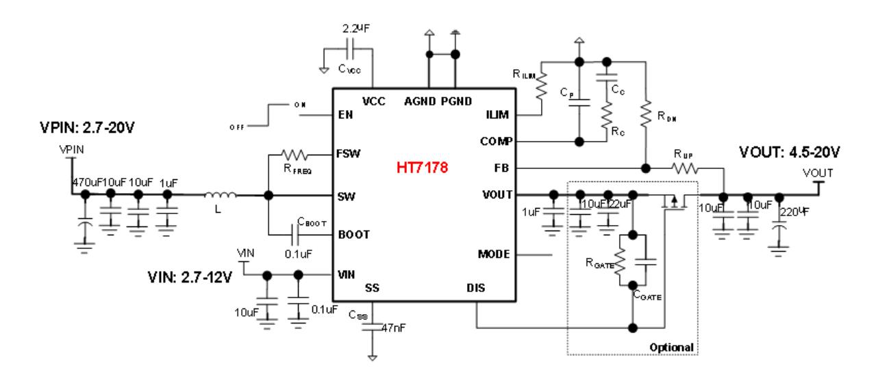 HT7178 20V,14A全集成同步升压芯片 带输出关断