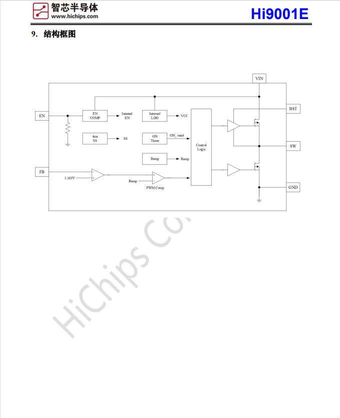 Hi9001E 降压恒压 BUCK 控制器 5.5~36V 2.2A(图3) Hi9001E-3.png